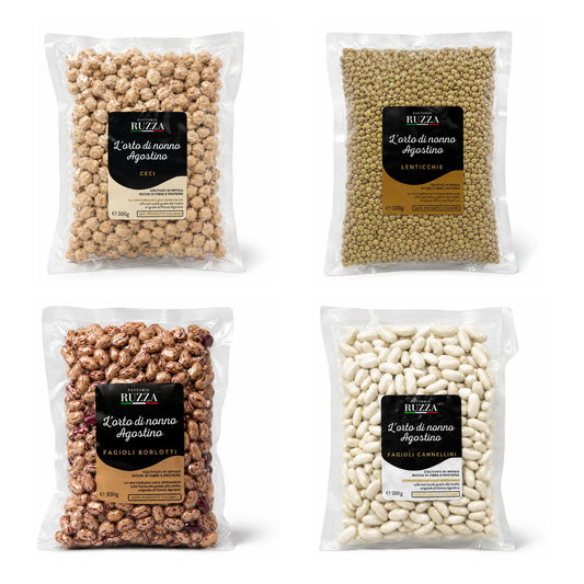 Collezione legumi secchi biologici d'Irpinia Fattorie Ruzza – ceci, lenticchie, fagioli borlotti e cannellini