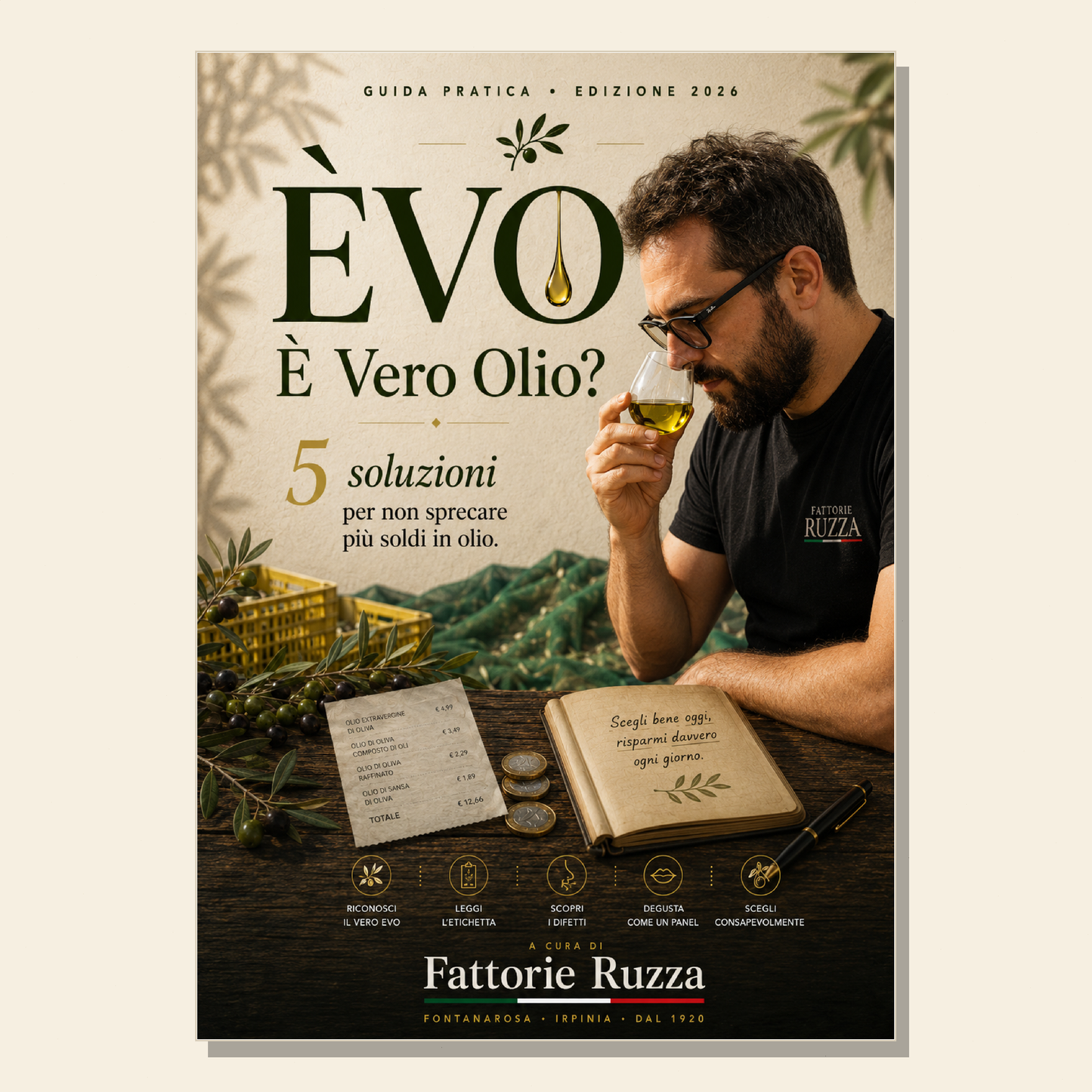 Copertina della guida PDF ÈVO — È Vero Olio? di Fattorie Ruzza
