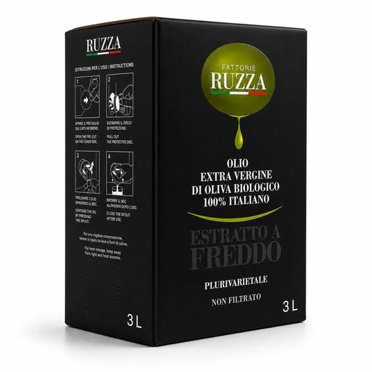 Olio extravergine biologico plurivarietale 60% Ravece – bag-in-box 3 litri, raccolta a mano in Irpinia
