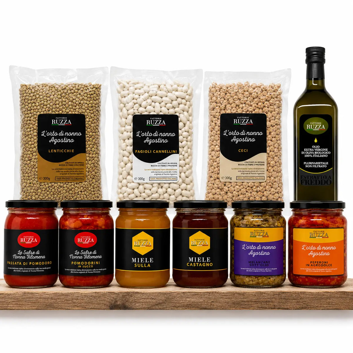 Selezione Famiglia Ruzza – olio EVO biologico, mieli, passata, pomodorini, sott'oli e legumi dell'Irpinia